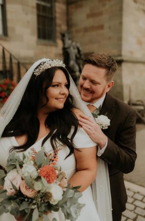 Bride and groom and flowers