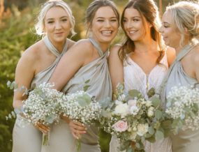 Bride and bridesmaids with bouquets