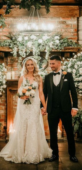 Wedding couple with flowers